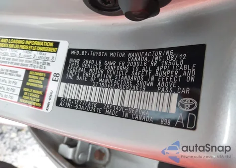 2013 Toyota Corolla L from USA, damaged, VIN 2T1BU4EE3DC929619